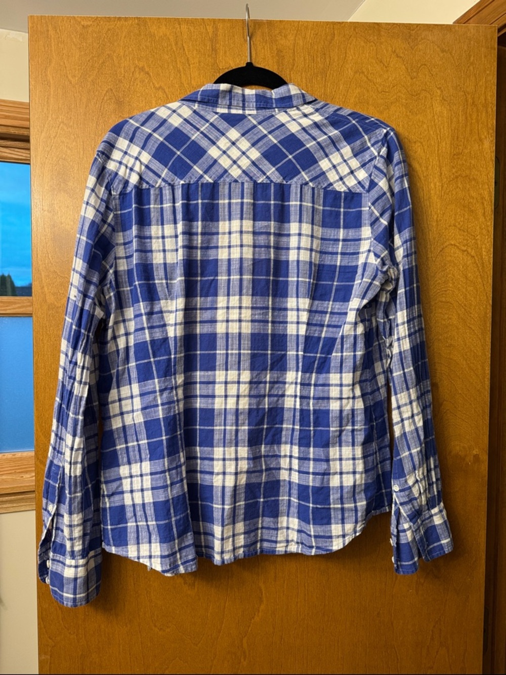 J. Crew Women’s Size 12 Blue and White Plaid Button-Up Shirt - Picture 2 of 3